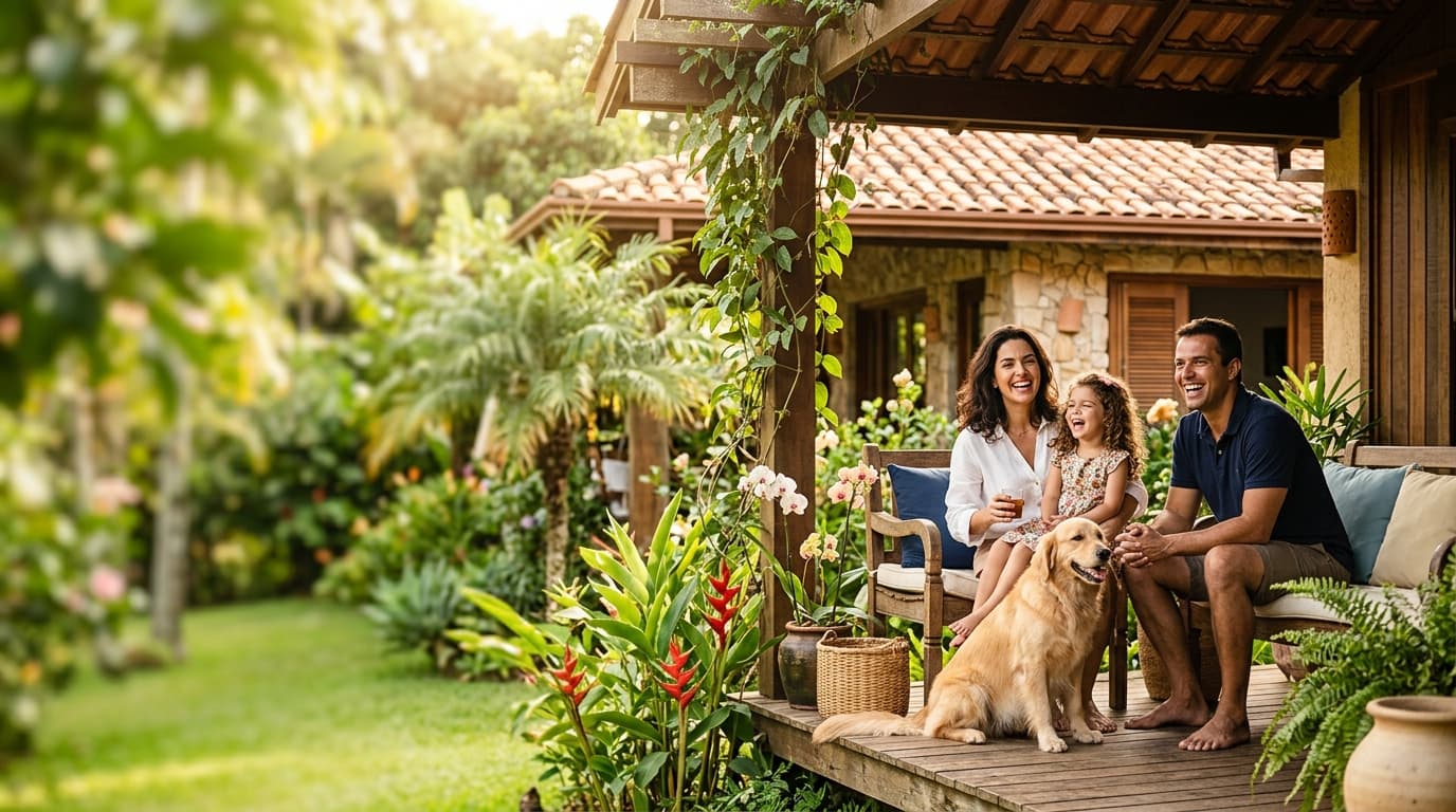 Família feliz brasileira em sua casa com afeto